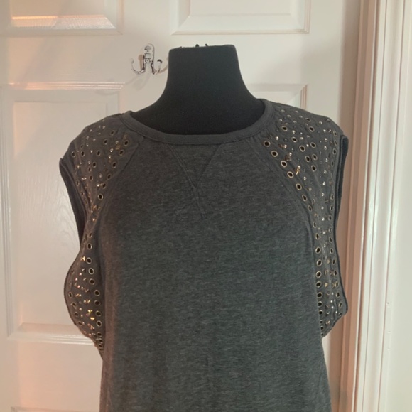 Free People Studded Sleeves Oversized Streetwear Gray Top Size XS - Picture 3 of 11
